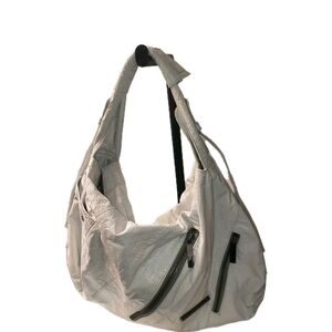 Matt & Nat White Crinkle Patent Vegan Leather Hobo Bag Shoulder Zipper